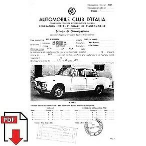 1969 Alfa Romeo Giulia 1600 S Spider FIA homologation form PDF download (ACI)